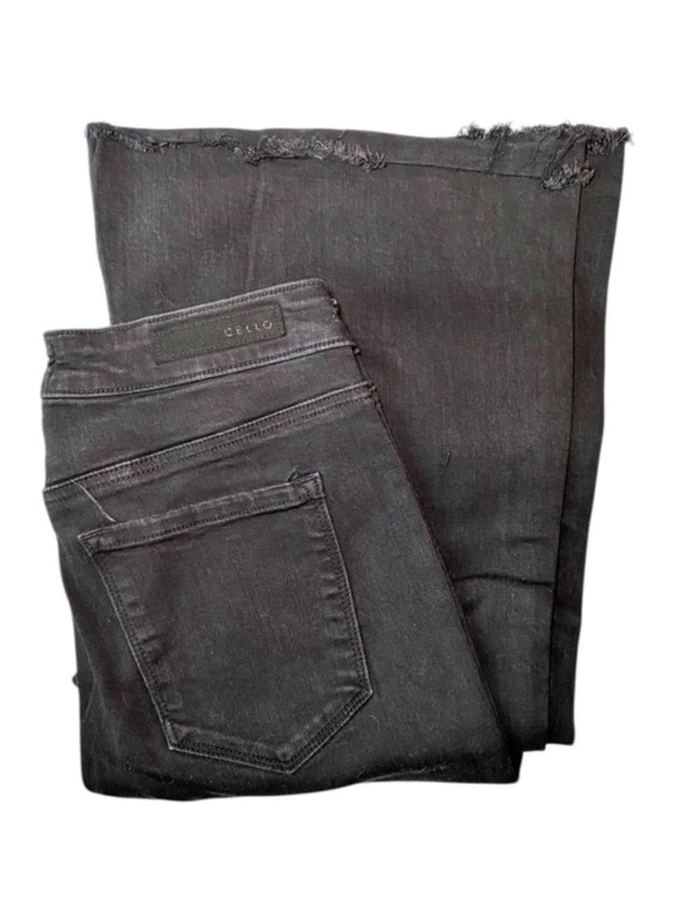 Cello Los Angeles Black Frayed Raw Hem Flare Jeans